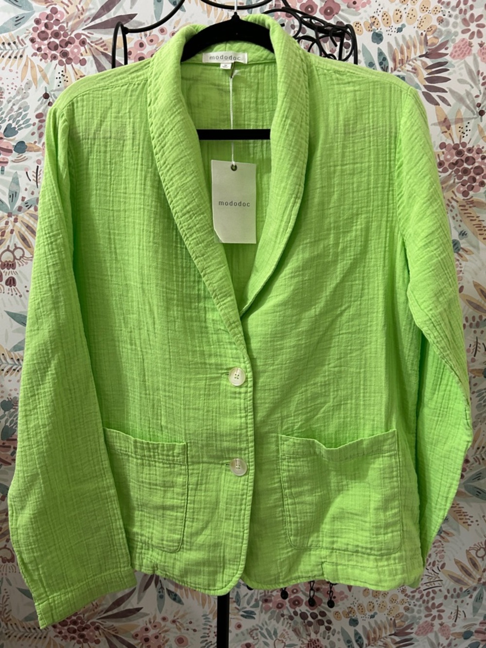 Motodoc NWT Women's Neon Lime Crepe Cotton Boyfriend Blazer Jacket Sz Medium